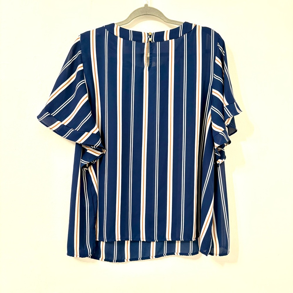 Liz Claiborne Blue Striped Ruffle Sleeve Blouse Sz 1X - Picture 6 of 6